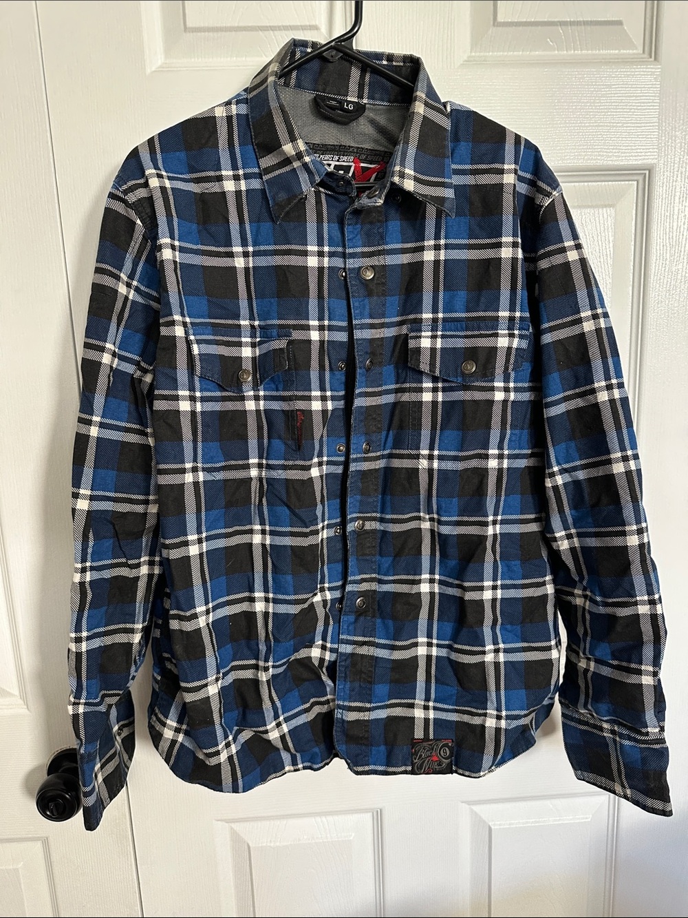 Men's Speed and Strength Blue Black Plaid Button-Up Riding Shirt Jacket